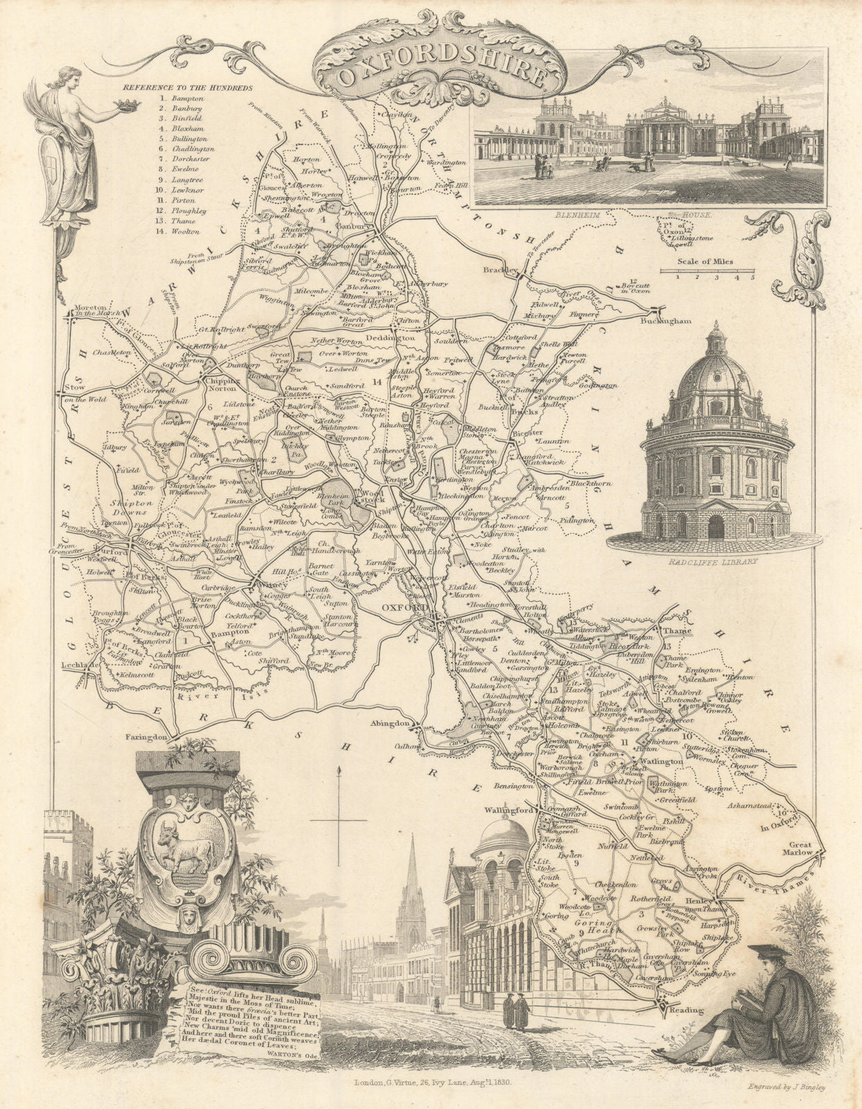 Oxfordshire antique county map by Thomas Moule 1837 old plan chart